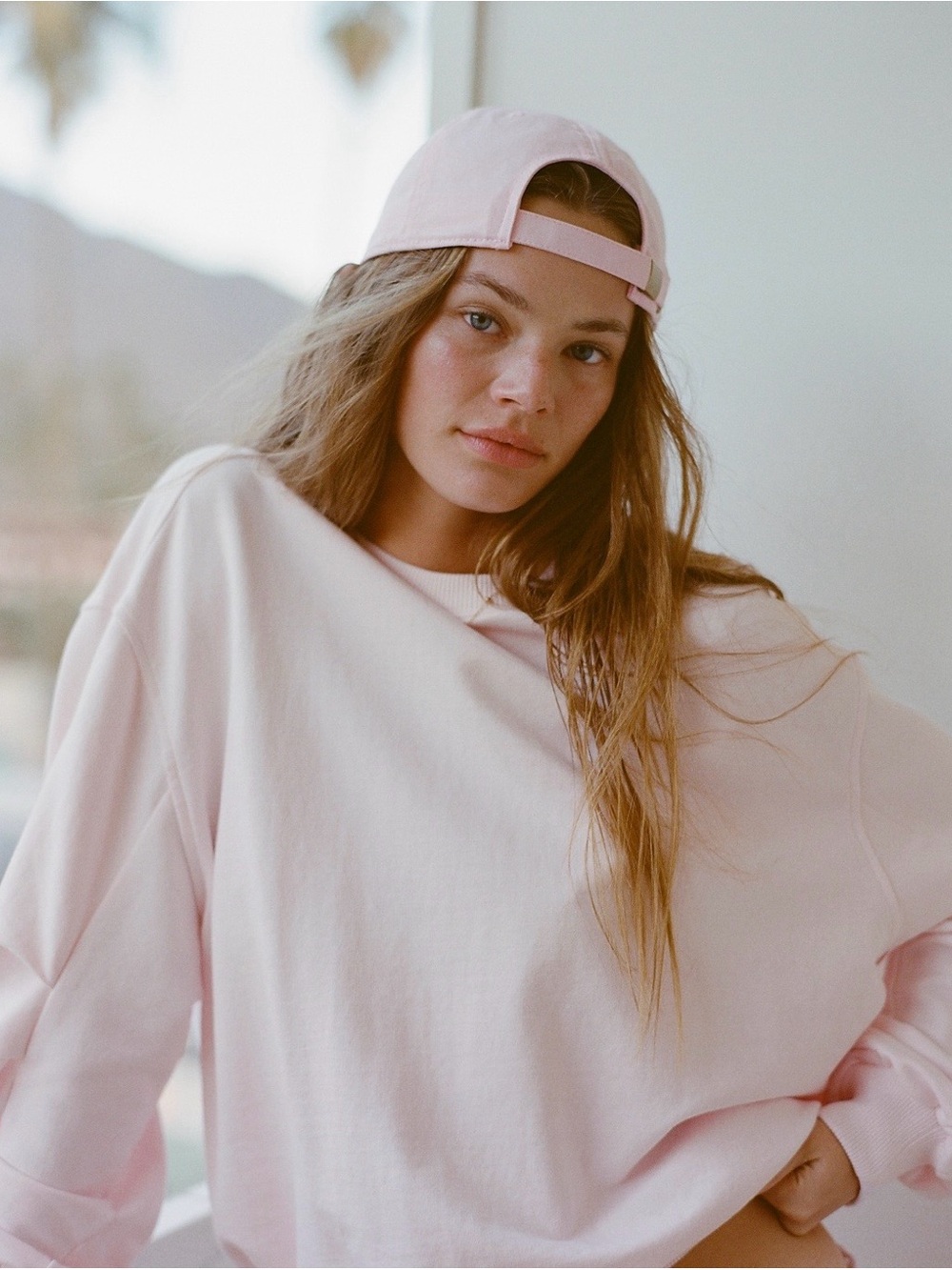 Aerie Jet Setter Crew Sweatshirt in Pink Petal